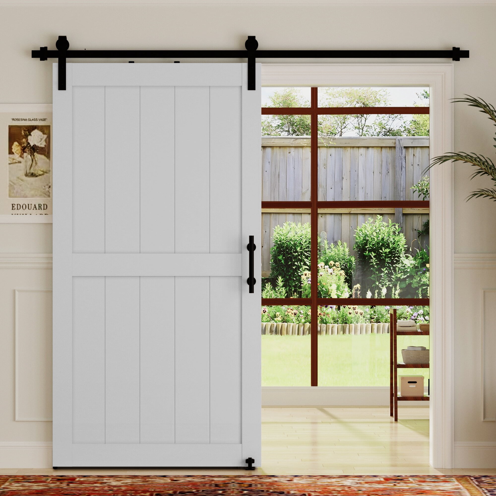 Miniyam 36 in. x 84 in MDF White H-Shaped Barn Door with Hardware