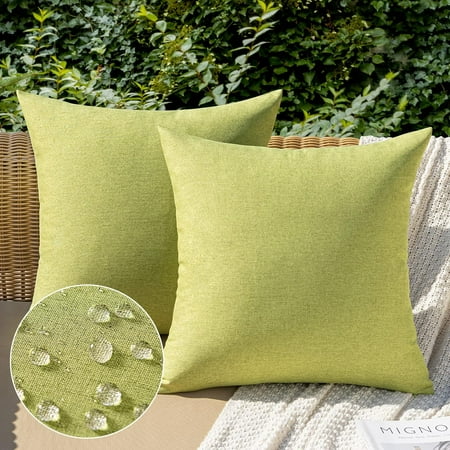 

MIULEE Pack of 2 Decorative Outdoor Solid Waterproof Throw Pillow Covers Polyester Linen Garden Farmhouse Cushion Cases for Patio Tent Balcony Couch Sofa 16x16 inch Moss Green