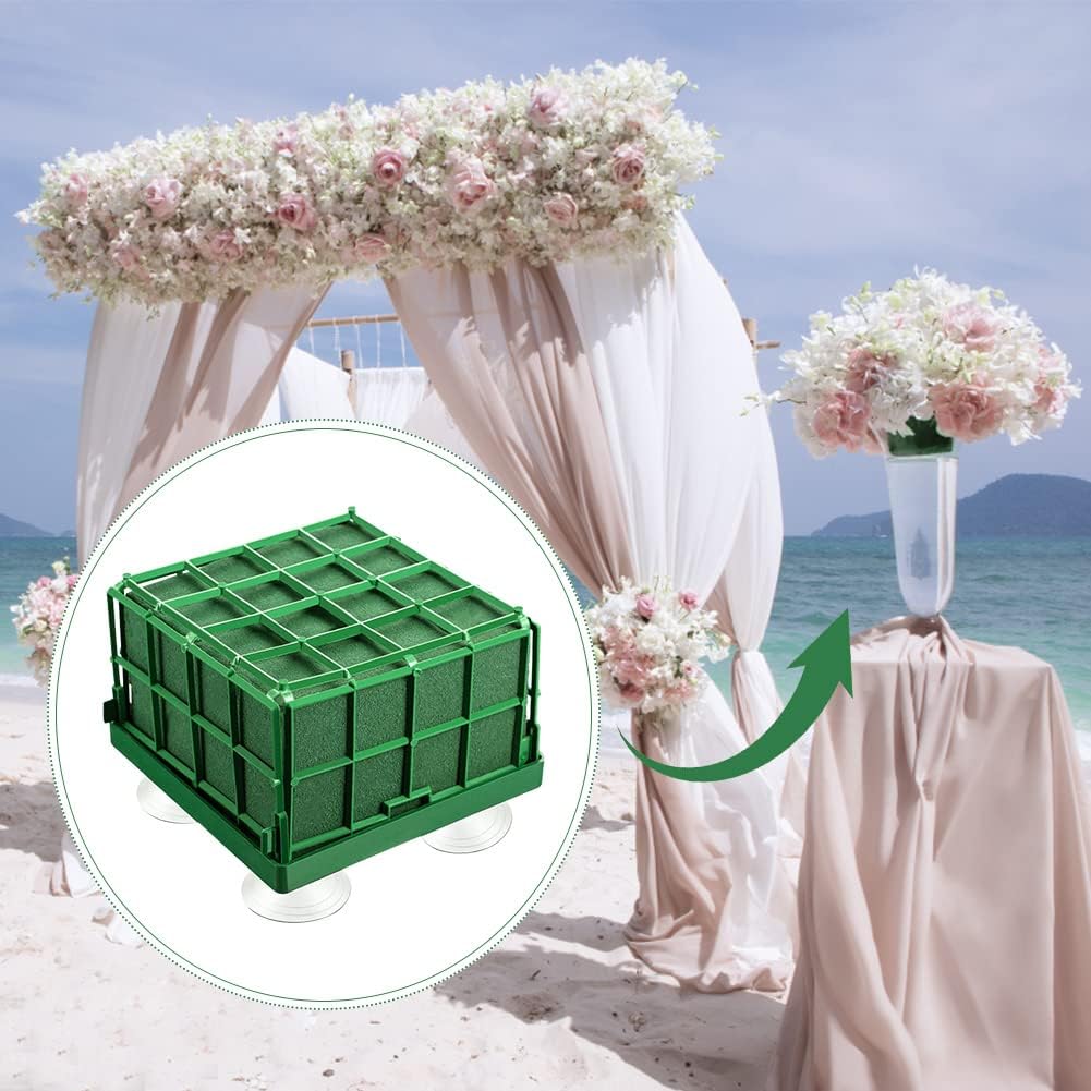 ABPETE 2 Floral Foam Cage with Suction Cups for Flower Arrangements, Square Floral Foam Cage Flower Holder for Fresh Flower Arrangement and Wedding Car Decorations(Green)