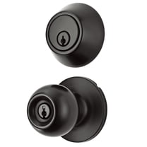 Hyper Tough Keyed Entry Ball Doorknob Lock and Single Cylinder Deadbolt Matte Black Finish Combo Pack