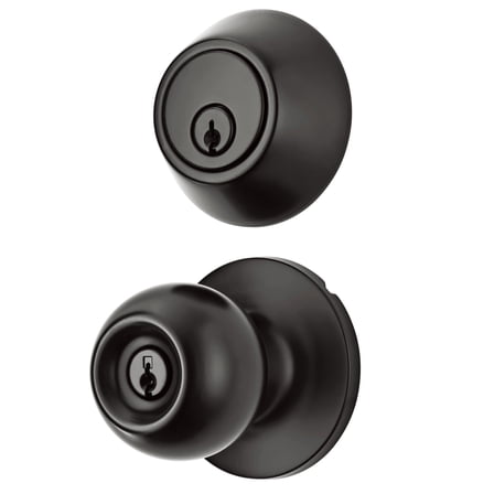 Hyper Tough Keyed Entry Ball Doorknob Lock and Single Cylinder Deadbolt Matte Black Finish Combo Pack
