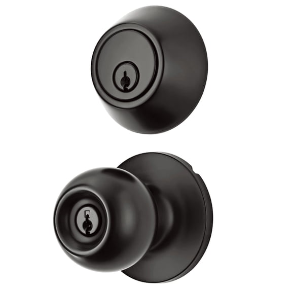 Hyper Tough Keyed Entry Ball Doorknob Lock and Single Cylinder Deadbolt Matte Black Finish Combo Pack