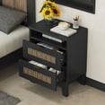 thumbnail image 2 of 2-Drawer Farmhouse Wooden Nightstand with Wooden Strip Decoration and Metal Handle, Wood Side Table with Storage Cabinet for Bedroom, Black, 2 of 7