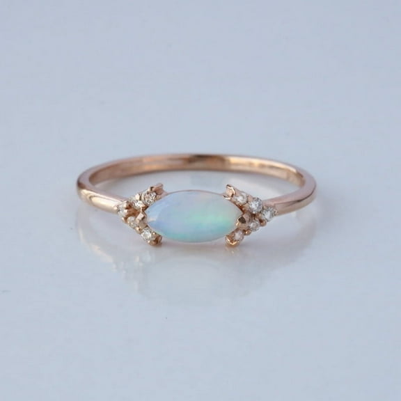 Marquise Opal & Diamond Ring, 925 Sterling Silver Band Ring, Anniversary Ring, Handmade Fine Jewelry, Gift For Her May Birthstone Ring.
