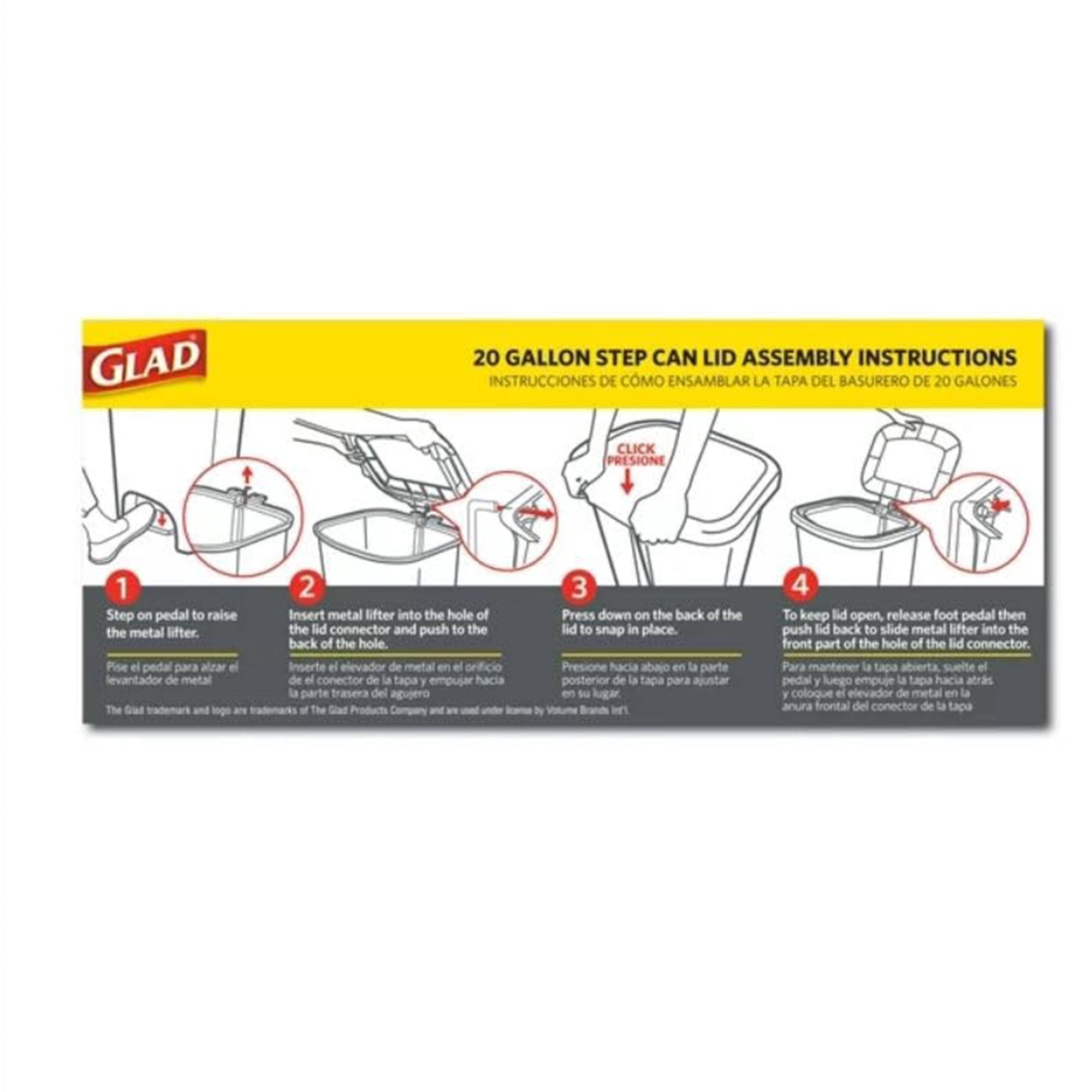Open Box Glad Kitchen Trash Can with Lid, Foot Pedal and Garbage Bag Rings