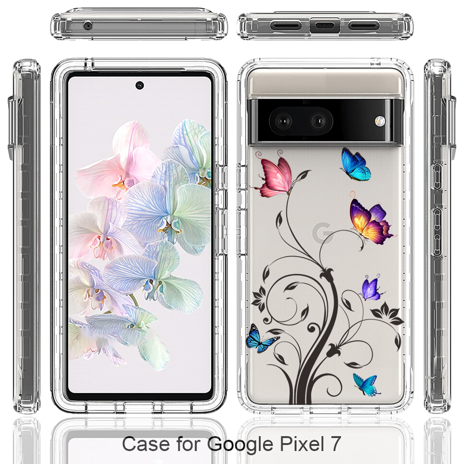 for Google Pixel 7 Case, Lovely Floral Pattern Women Girls Clear