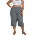 thumbnail image 2 of Yertdoel Capri Pants for Women Plus Size, Elastic Waist Drawstring Pants Loose Comfy Summer Beach Vacation Stylish Casual Capri Pants, L-5XL, 2 of 7
