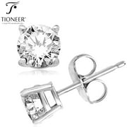 Tioneer Sterling Silver 925 Dark Brilliant Round-Cut Solitaire Style CZ Earring Stud Men Women 3mm