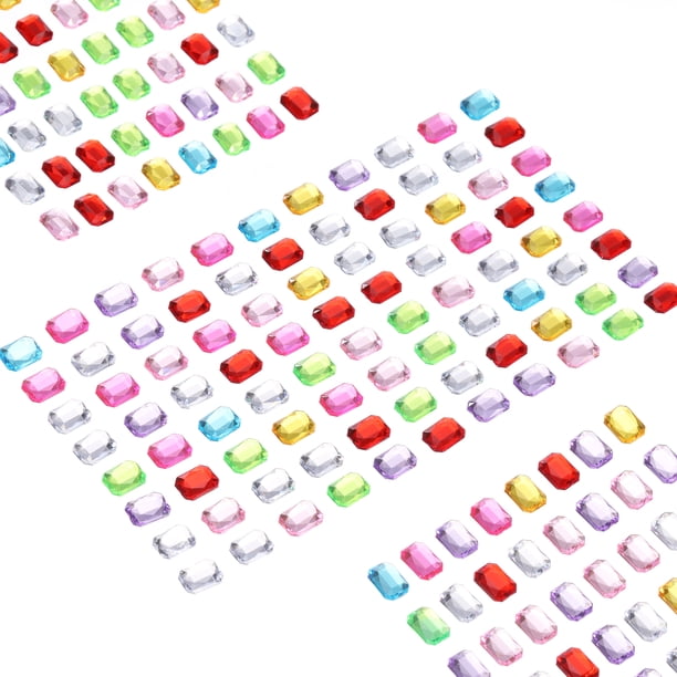 Uxcell 440 Pcs Gems Stickers para manualidades, 5 hojas de gemas autoadhesivas, pegatinas de strass rectangulares, multicolor