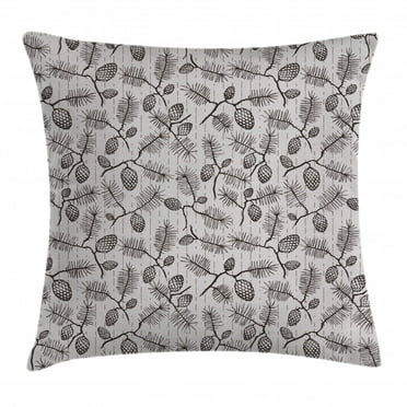 Pine Cone Throw Pillow Cushion Cover, Earth Tones Inspired Fir Cones with Twigs and Spruce Christmas Pattern, Decorative Square Accent Pillow Case, 16 X 16 Inches, Warm Taupe Dark Brown, by Ambesonne