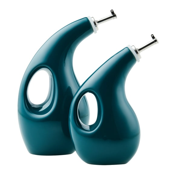 Rachael Ray Ceramic EVOO Oil and Vinegar Dispensing Bottle Set, 2-Piece, Teal