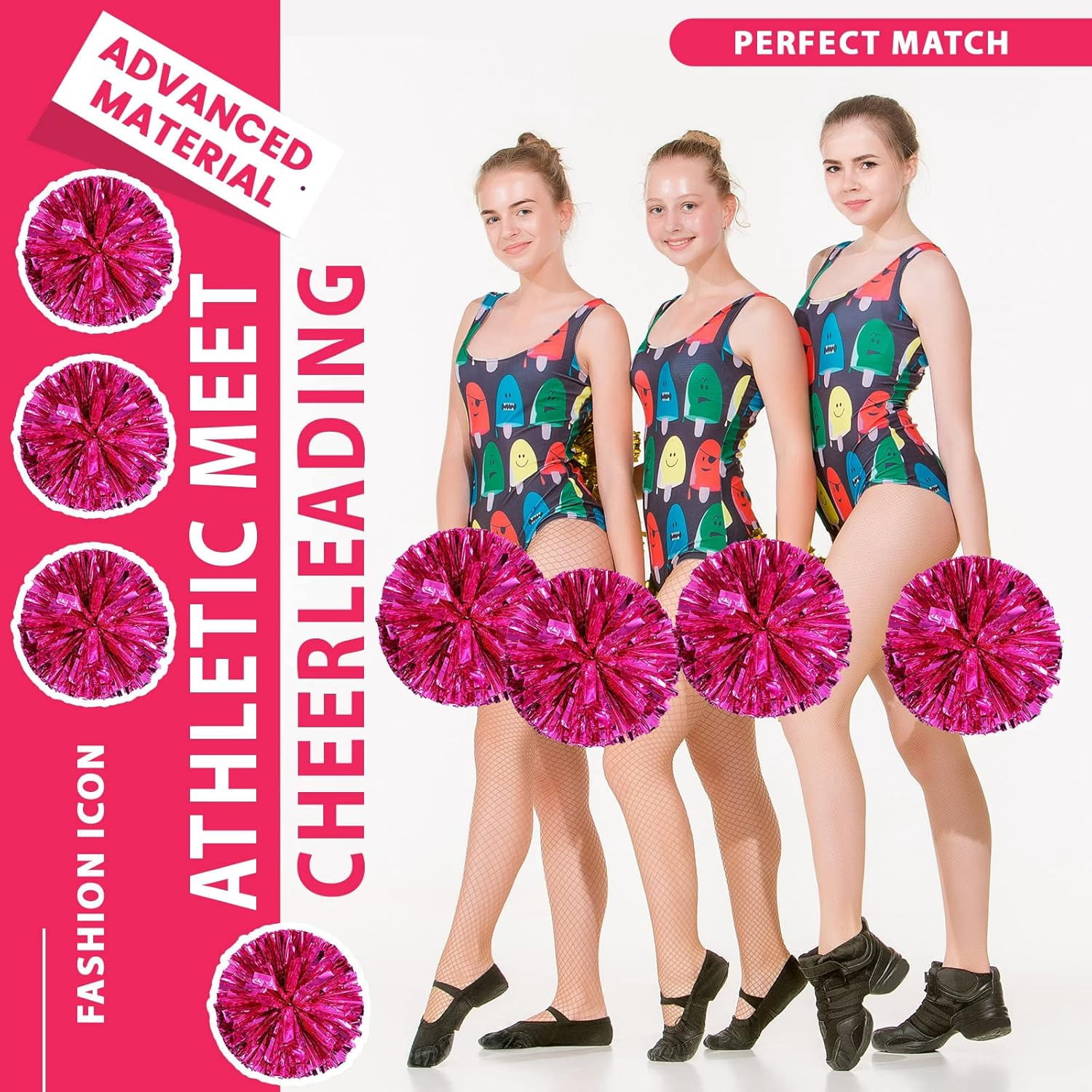 Cheerleader ponpon, Cheerleading Pom Poms, Premium Metallic Pom Poms Set Cheering Hand Flowers Handle Dance Pom Poms Cheering Squad Pompoms for Football Basketball Cheers