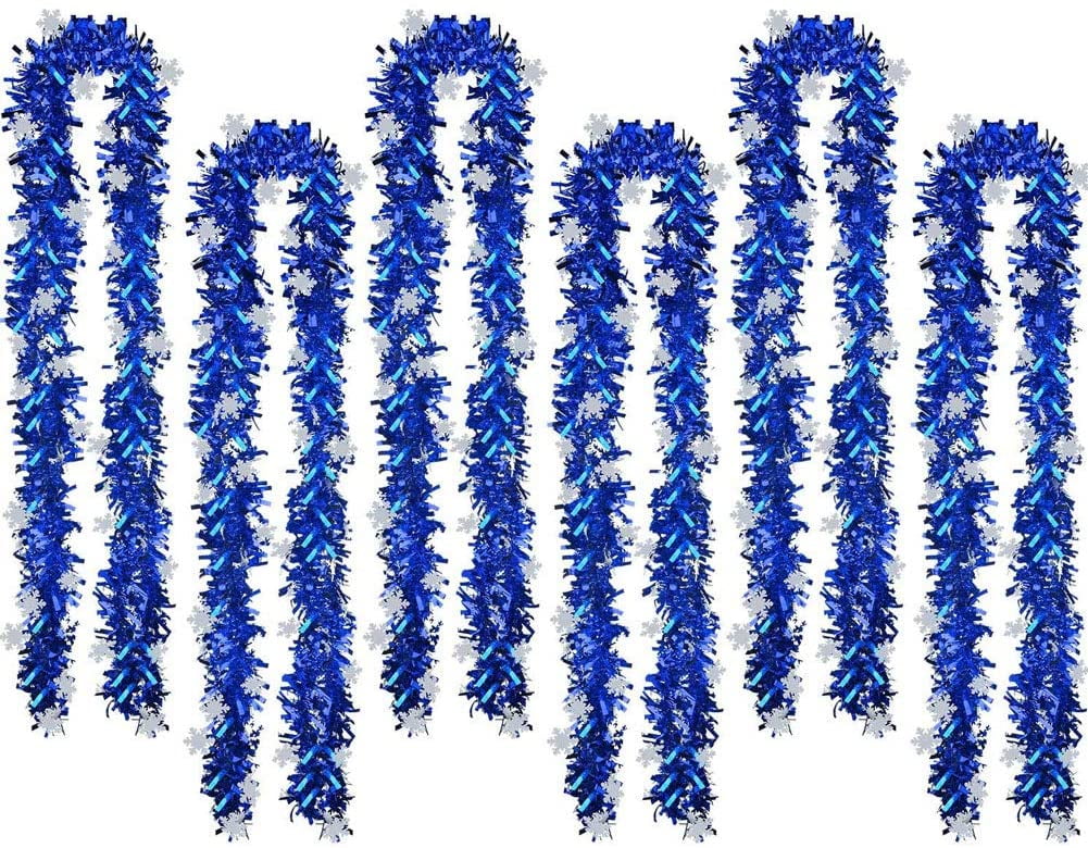 2m x 9cm CHRISTMAS TINSEL NEW BLUE AND WHITE WITH CHRISTMAS MIX DIE CUTS 