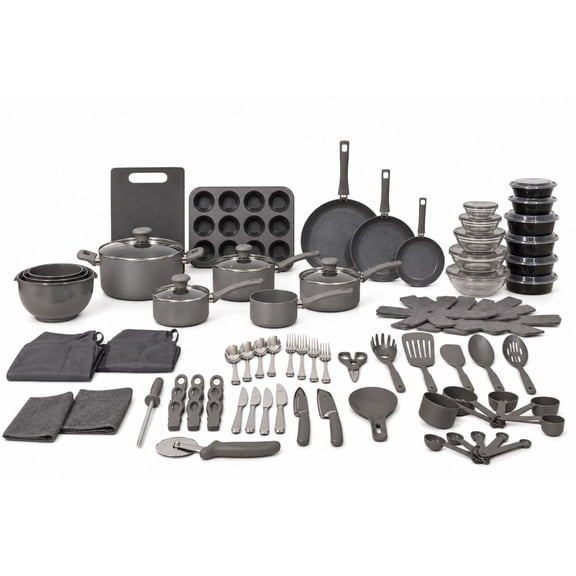 Elements by Thyme & Table 100-Piece Ceramic Non-Stick Cookware Set - Grey