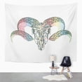thumbnail image 2 of ZEALGNED Colorful Aries Scull Vintage Tribal Tattoo Boy Geometric Wall Art Hanging Tapestry Home Decor for Living Room Bedroom Dorm 51x60 inch, 2 of 2