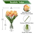 thumbnail image 4 of Tulip Artificial Flower Faux Peach Flowers Tulips in Clear Vase Flower Arrangement in Faux Water Dining Table Centerpiece Home Decor, 4 of 6
