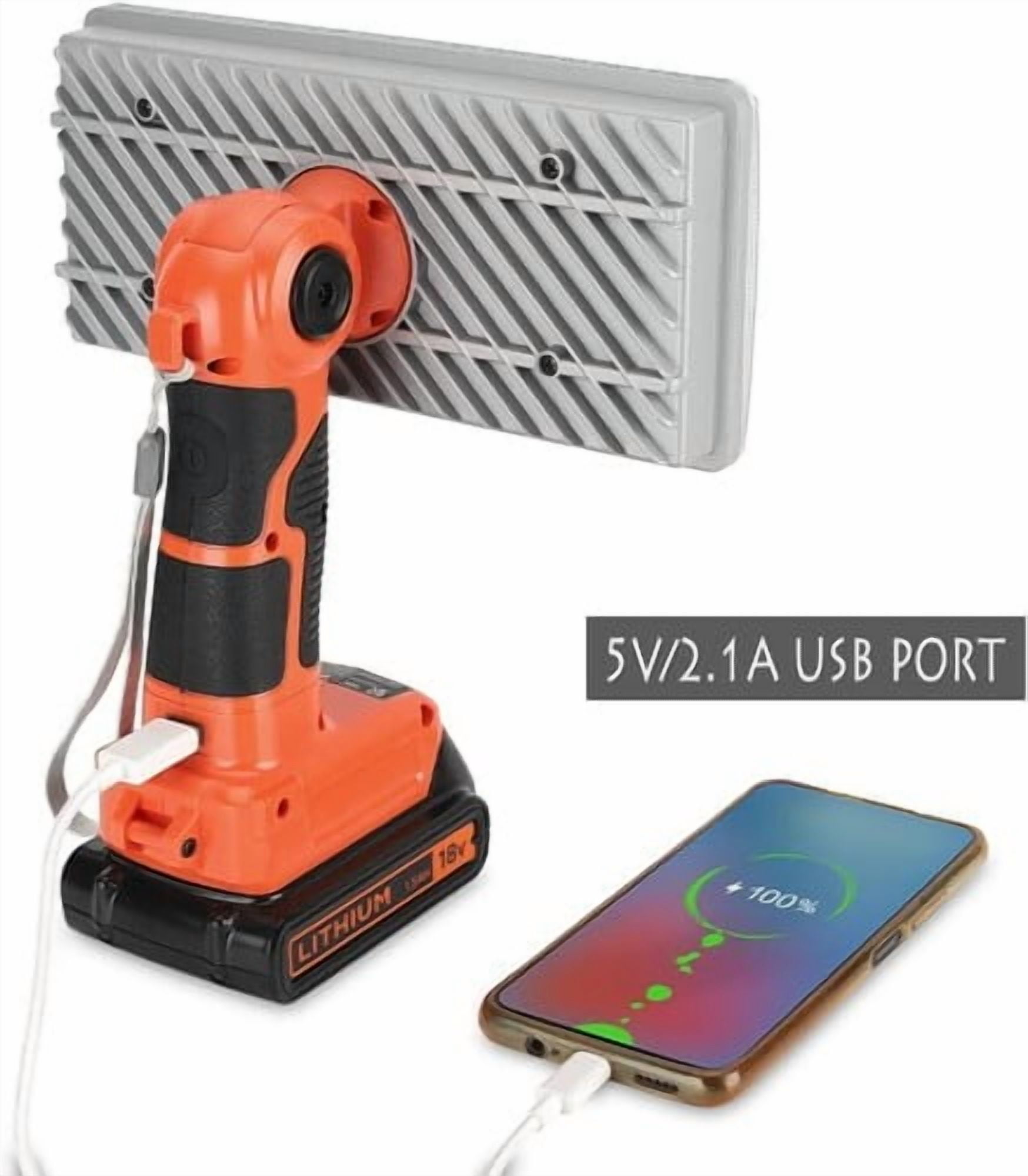 40W 4200LM Black/+Decker Light, Powered by 20V Max Lithium-ion Battery, DTEZTECH Cordless Flashlight Tool with USB Port, 9" Zinc Alloy 110°Pivoting Head, Indoor Outdoor Camping Spotlight(Tool Only)