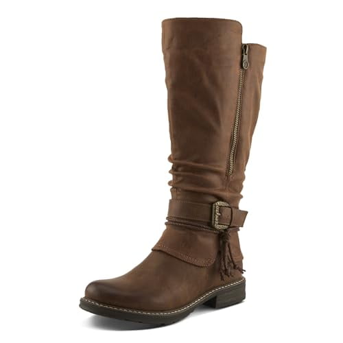 PATRIZIA KABUTA-BOOTA Women’s Extended Calf Tall Boot – Faux Fur Lined Slouch Boot with Buckle Strap