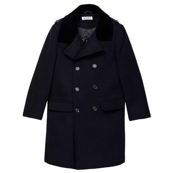 Isaac Mizrahi Boy's 2-20 Velvet Collar Quilt Lined Wool Blend Peacoat