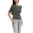 thumbnail image 4 of Striped T-Shirt for Women Boat Neck Half Sleeve Tops Slim Fit Casual Trendy Outfits M Black, 4 of 6
