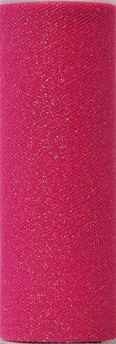 Fuzhou 6inch 12Yd Hot Pink Glitter Tulle Spool,100% Polyester by the Bolt