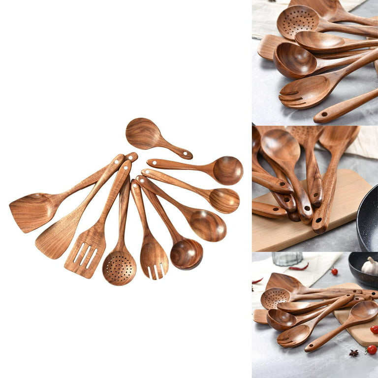  Wooden Spoons for Cooking, 10 Pcs Teak Wood Cooking