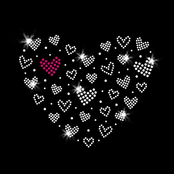 Cluster of Hearts Design Valentine's Day Iron-on Sparkly Clear Crystals Rhinestone Pink Rhinestud Transfer by JCS Rhinestones