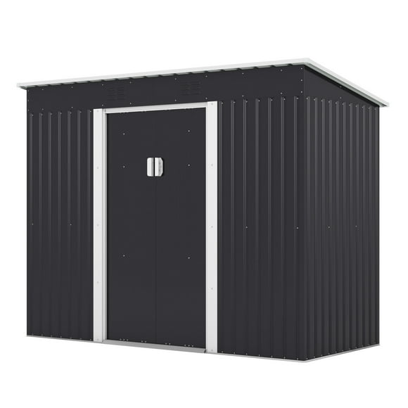 A2ZHOME 4.2'x9.1' Outdoor Storage Shed: Sleek and Durable Storage Solution in Dark Gray (Aspic)