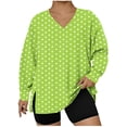 thumbnail image 2 of Yxbdin Plus Size Women Shirts Fashion Graphic Side Slit Shirt Comfy Long Sleeve V Neck Blouses Loose Fit Vacation Casual Tops Green XXXXXL, 2 of 5