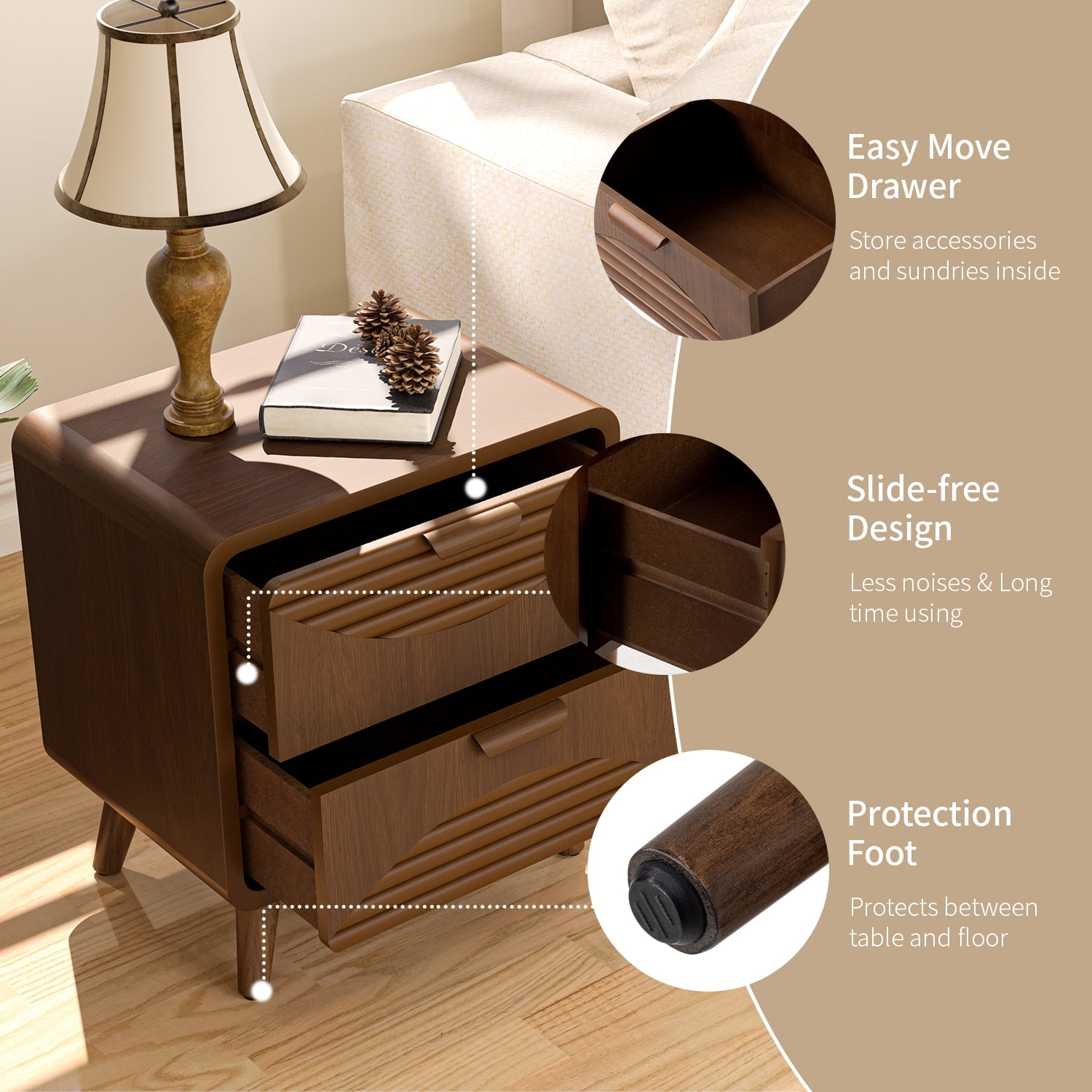 VENTOPYR Modern Nightstand with 2 Drawers for Living room and Bedroom