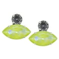 thumbnail image 2 of Swarovski Antique Silver Flower Large Navette Stud Earrings Featuring 32mm by 17mm shown Ultra Lime AB Nickel Free, 2 of 3