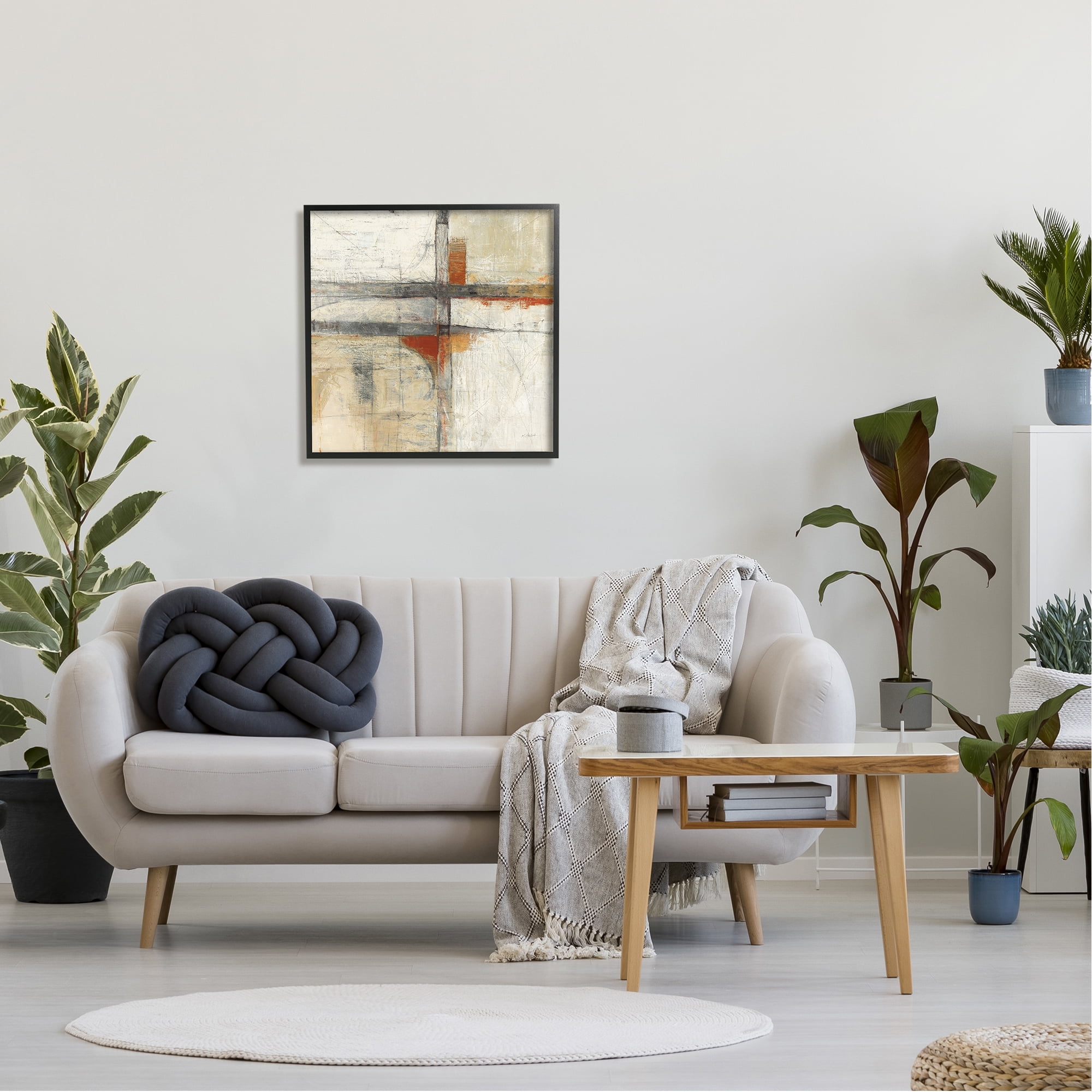 Stupell Industries Rustic Beige Abstraction Abstract Painting Black Framed Art Print Wall Art, 24 x 24