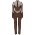 thumbnail image 4 of Sholeno Girls Full Body Figure Skating Jumpsuit Long Sleeve Mesh Skirted Gymnastics Dance Leotard Brown 10, 4 of 5