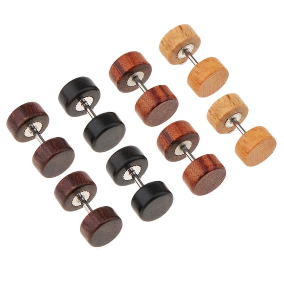 4 Pairs 6mm Stud Earrings Men Women Faux Gauges Ear Tunnel Wood Earrings