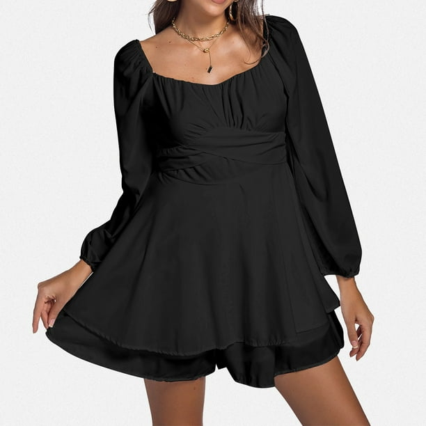 WILLBEST Vestidos Floreados para Mujer Culottes para Mujer Vestido Corto de Manga con Cuello En U Pantalones Cortos Casuales de Color Sólido Chica