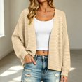 thumbnail image 5 of VISALY Lightweight Knit Cardigans Sweater for Women Chunky Waffle Knit Cardigans Open Front V Neck Oversized Bubble Long Sleeve Cropped Loose Knit Sweater Jacket Plus Sized Casual Fall Coat Beige A, 5 of 6