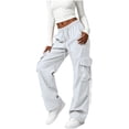 thumbnail image 5 of Wide Leg Cargo Pants for Women Hiking Parachute Pants Stretch Drawstring High Waisted Lightweight Joggers Y2k Streetwear, M, 5 of 6