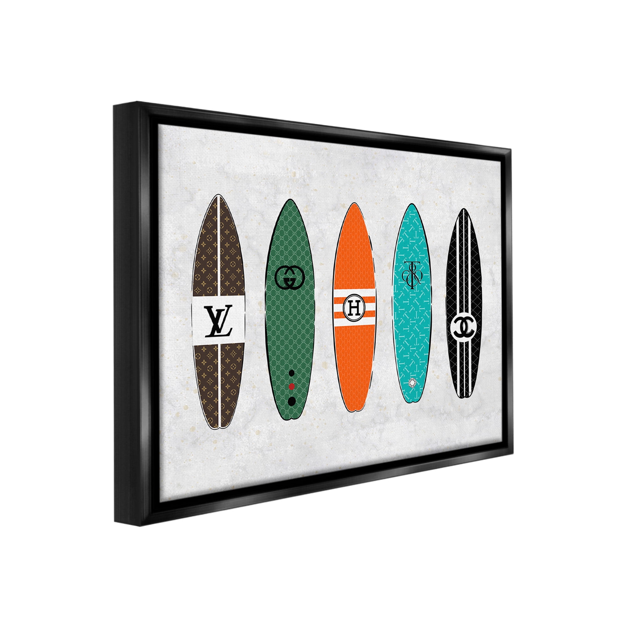 Stupell Industries Nautical Glam Surfboards Beauty & Fashion Painting Black Floater Framed Canvas Art Print Wall Art, 31 x 25