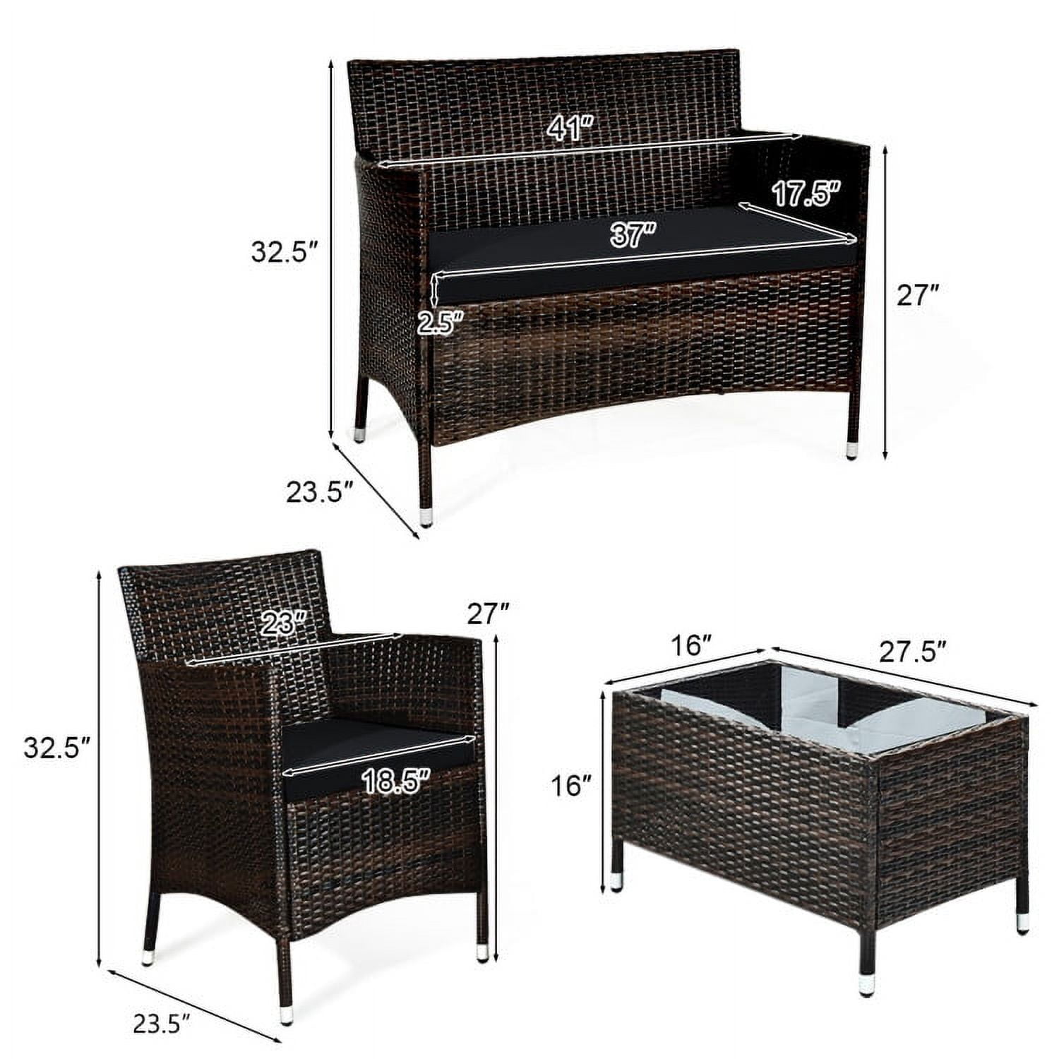 Aimee Lii 4 Pieces Patio Cushioned Wicker Conversation Set, Outdoor Sectional Set with with Glass Coffee Table, Black Aimee Lii 4 Pieces Patio Cushioned Wicker Conversation Set, Outdoor Sectional Set with with Glass Coffee Table, Black