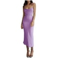 thumbnail image 1 of Bigersell Plus Size Tank Dress Fashion Women Summer Casual Solid V-Neck Camis Sleeveless Tank Long Dress Women's Plus A-Line Dress Style 25194, Female High Low Dresses Purple S, 1 of 9