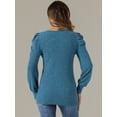 thumbnail image 4 of DARING DIVA Women's Puff Long Sleeve Tunic Tops Knit Crew Neck Shirt Blue XS, 4 of 6