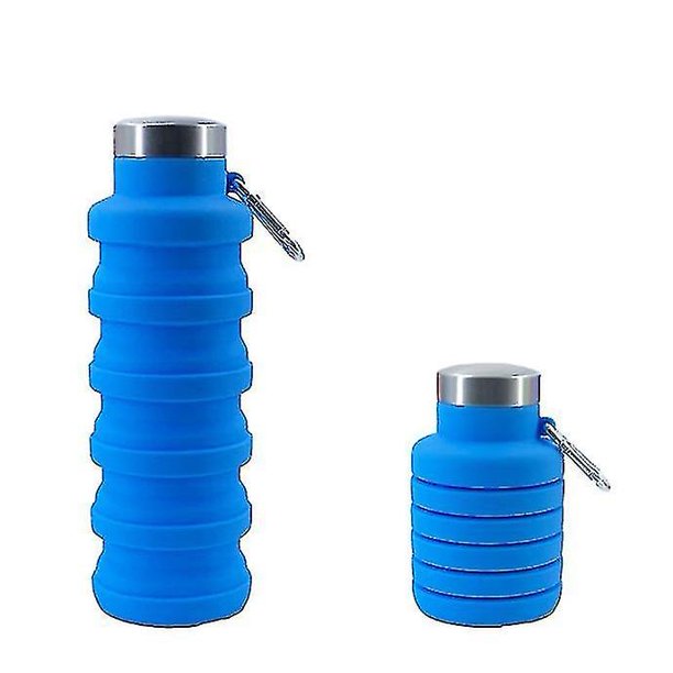 500ml Silicone Foldable Bottle Sports Drinking Bottle Collapsible Water Bottle Travel Portable Water Bottle(blue)1pcs