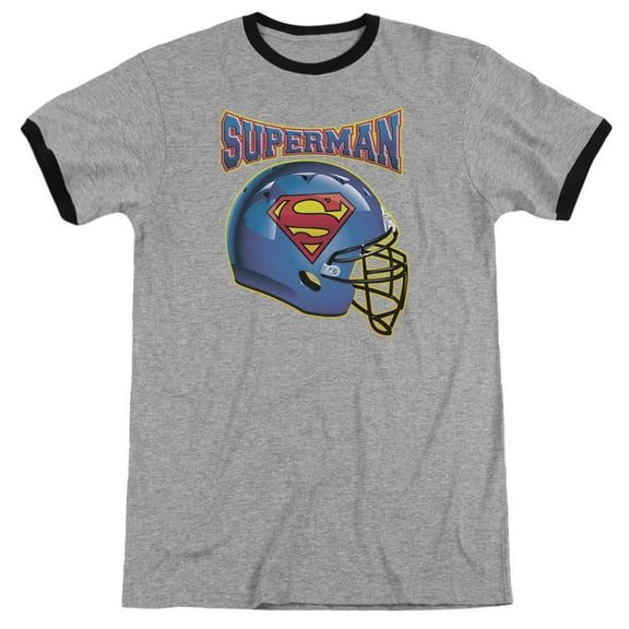 Superman Helmet Adult Ringer T-Shirt Heather Black