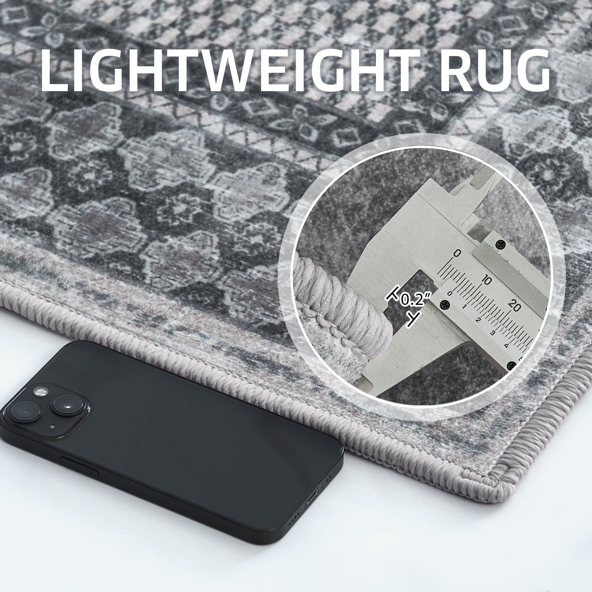 NICETOWN 5'x8' Area Rugs for Bedroom, Machine Washable Stain Resistant Rug Non-Slip Soft Foldable Tribal Accent Rug Non-Shedding Low Pile Carpet for Living Room, Charcoal Gray