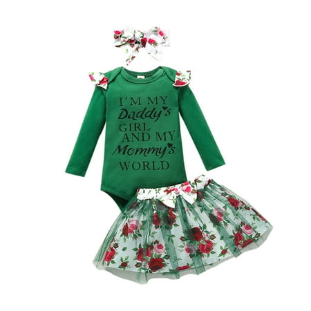 

Canis Newborn Baby Girls 3Pcs Outfits Bodysuit Tops Floral Tulle Bow Skirts Headband Cute Clothes Sets