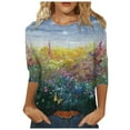 thumbnail image 2 of Hauts d'Été Mode Femmes Été Imprimé Manches Mi-Longues Col Rond Tee Décontracté Hauts Blouses d'Été pour Femmes en Liquidation, 2 of 5
