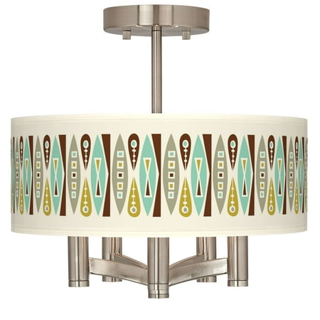 

Possini Euro Design Ava Modern Ceiling Light Semi Flush Mount Fixture 14 Wide Brushed Nickel 5-Light Vernaculis II Giclee Drum Shade for Bedroom Home