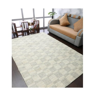 Hand Woven Jute Eco-Friendly Area Rugs - 6'X9', Rectangle Shape, Beige Color, Contemporary Pattern, High Pile, Natural Fiber, Outdoor Indoor Handmade Area Rugs For Living Room, Bed Room (J00092)