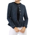 thumbnail image 2 of INSPIRE CHIC Women's Denim Jackets Button Down Peplum Hem Long Sleeves Cropped Jean Jackets Blue S, 2 of 7