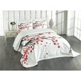 thumbnail image 3 of Ambesonne Sakura Quilted Bedspread Set 3 Pcs, Watercolor Summer Garden, King Size, Vermilion Grey and White, 3 of 5